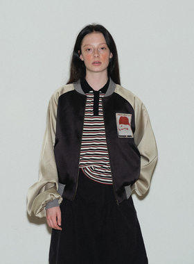 FUNNEL IN原创设计 贴布印花插肩袖棒球服女春秋款宽松夹克外套