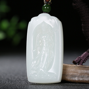 新疆和田玉羊脂白玉观音牌挂件