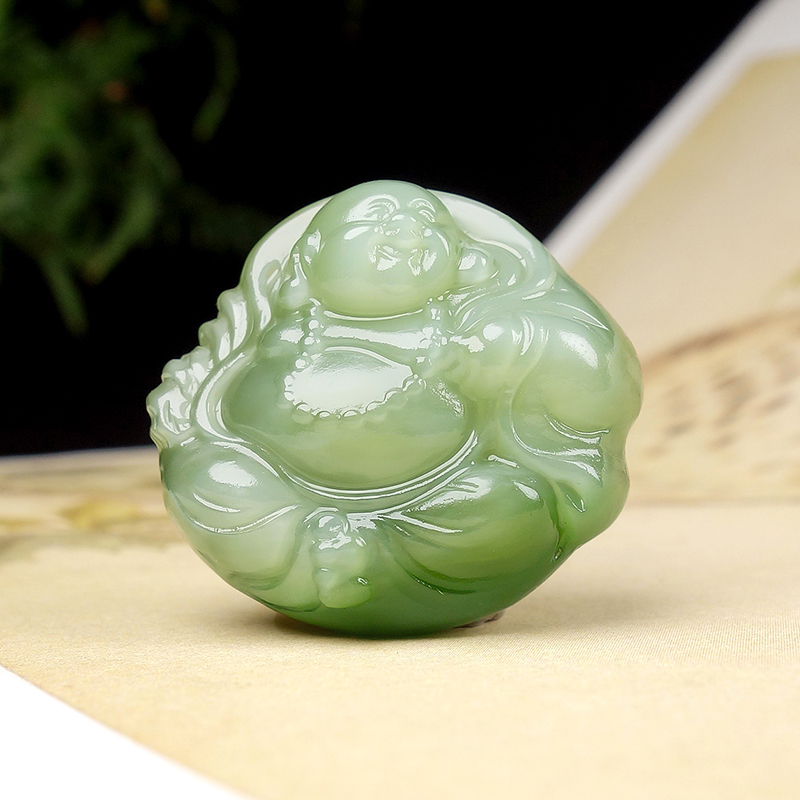 新疆和田玉碧玉猫眼弥勒佛挂件