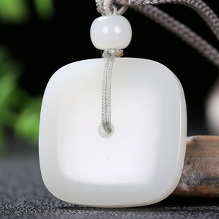 【仿古四方扣】新疆和田玉羊脂白玉四方平安扣吊坠 18.32克