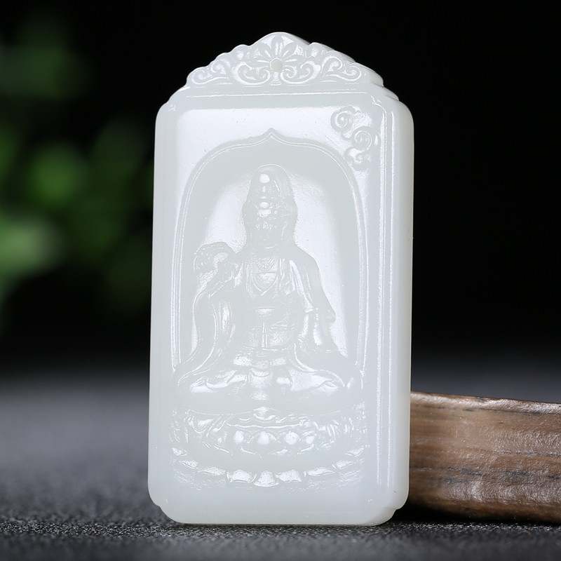 天然和田玉羊脂白玉正装观音吊坠男款玉佩玉坠玉牌玉挂件