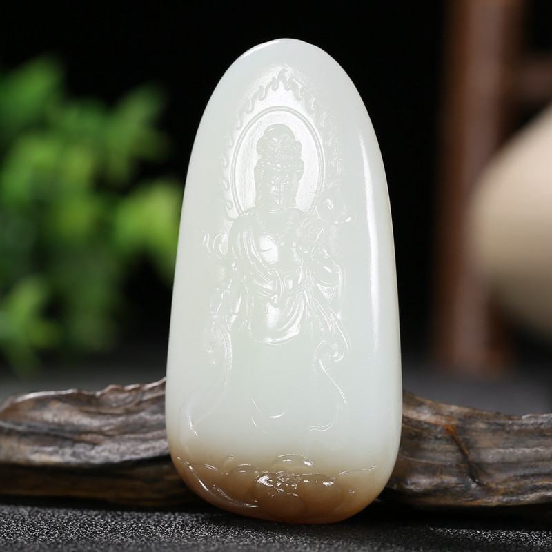 【收藏品老料出油】新疆和田玉羊脂白玉观音吊坠