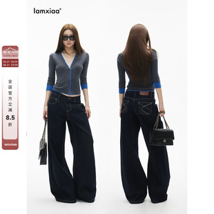 iamxiaa*90S复古原牛丹宁撞明线花式袋面修腿显瘦经典阔腿牛仔裤
