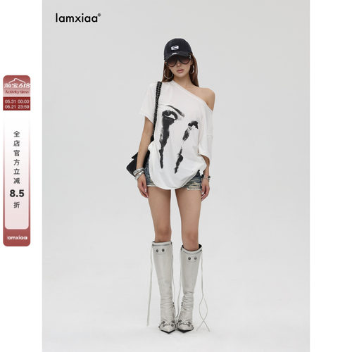 iamxiaa*可斜肩天丝进口亚麻T恤