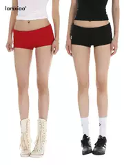 Iamxiaa* Foldable Hem Threaded Patchwork Casual Sports Shorts Slimming Hip-Hugging Hot Pants Two Colors