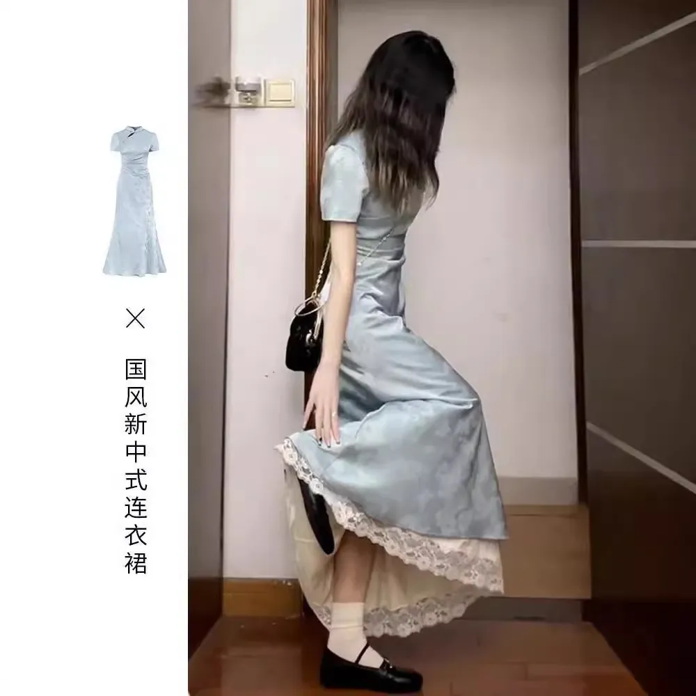 新中式国风改良旗袍连衣裙子女装夏季2025新款高级感收腰气质长裙