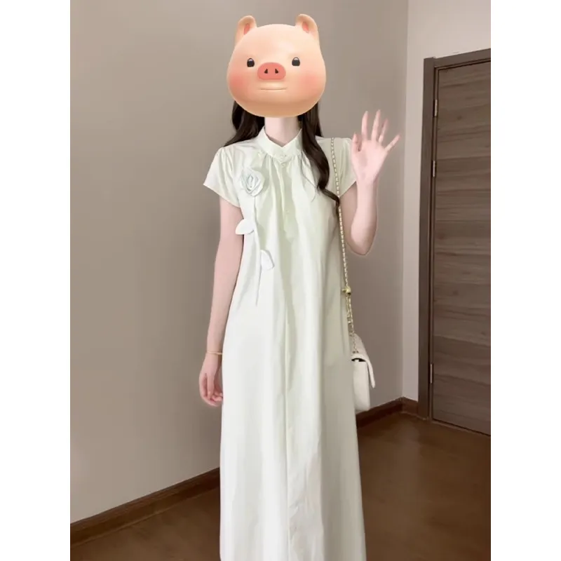 2025新款高级感气质长裙新中式国风改良旗袍薄荷绿连衣裙子女夏季
