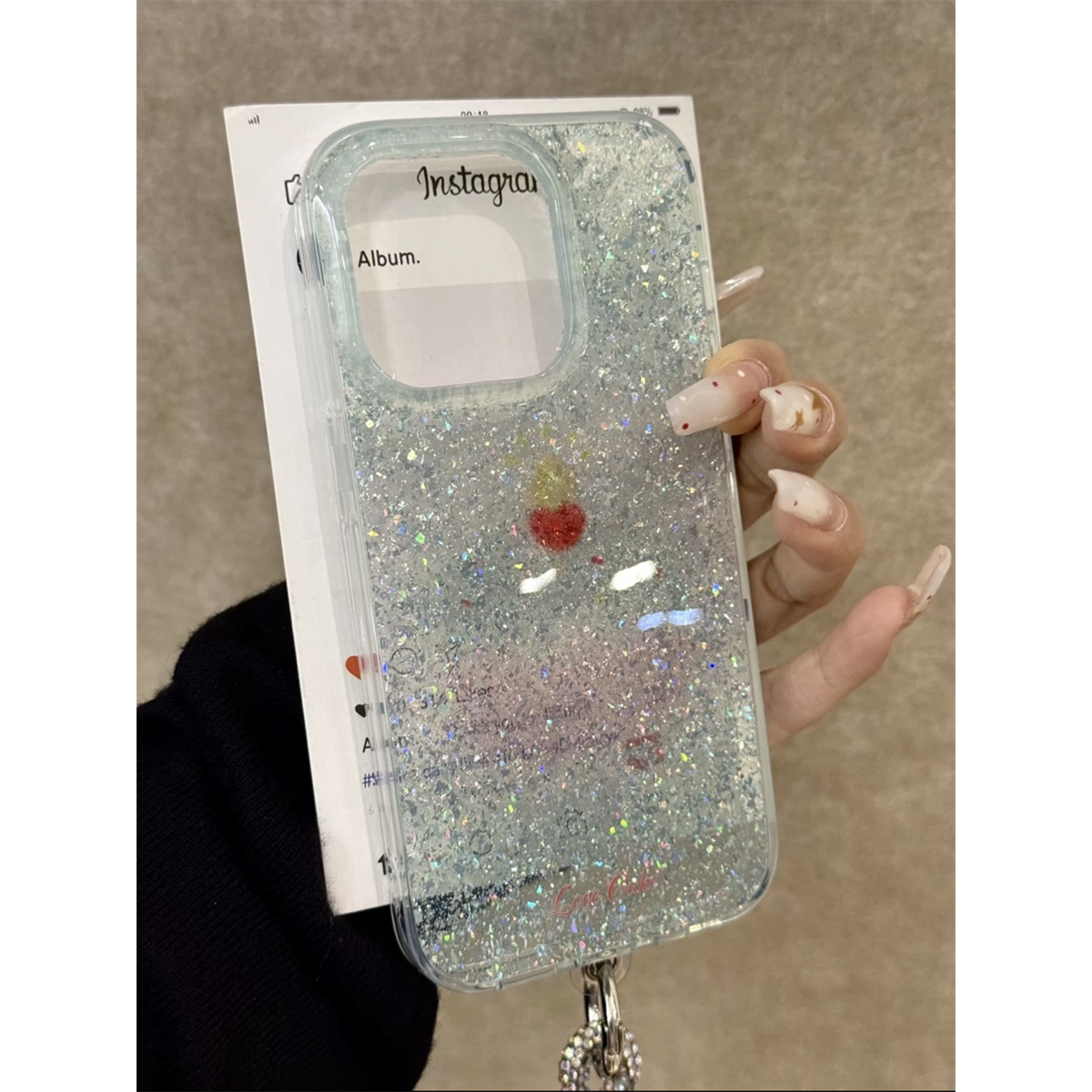 闪粉薄荷绿晕染蛋糕适用iphone16pro手机壳苹果16新款15挂绳14pro女款13超火15promax全包防摔保护套