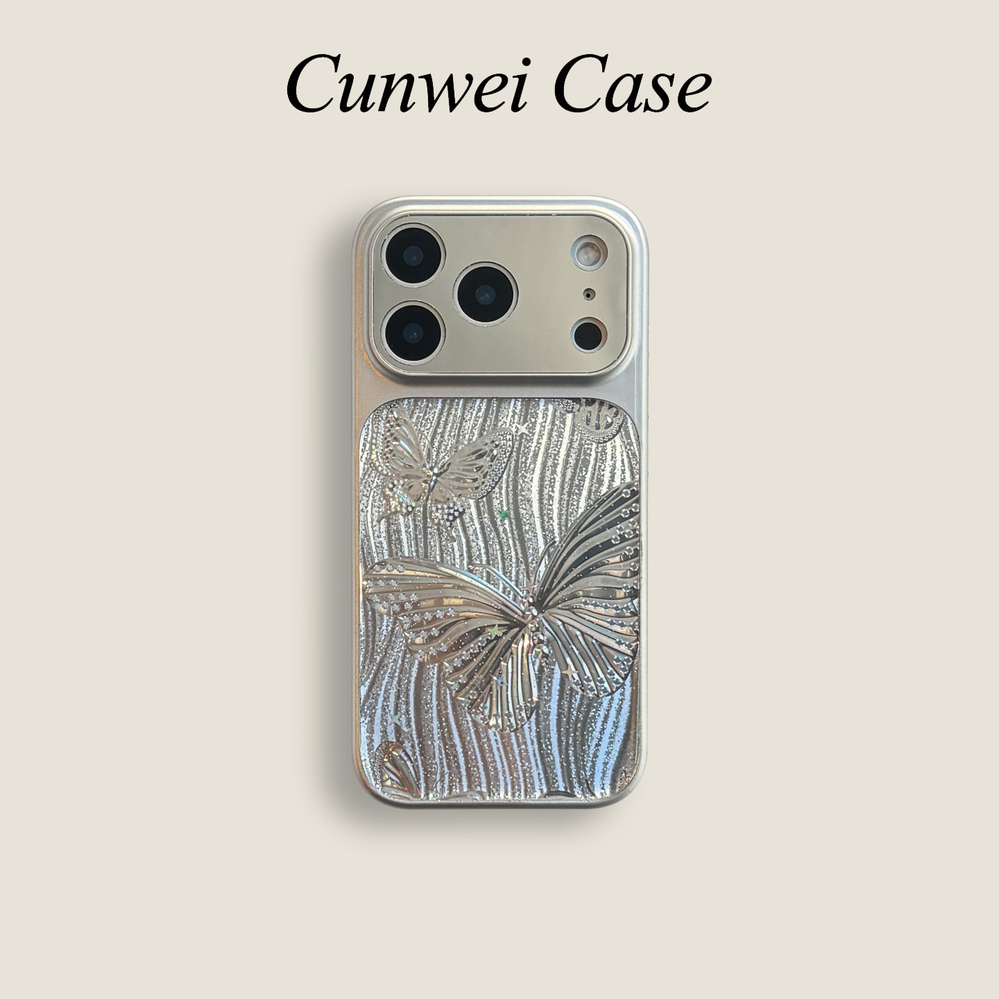 适用iphone17promax手机壳镭射极光蝴蝶波纹苹果16新款15高级感14pro女款超火15promax大视窗镜面防摔保护套