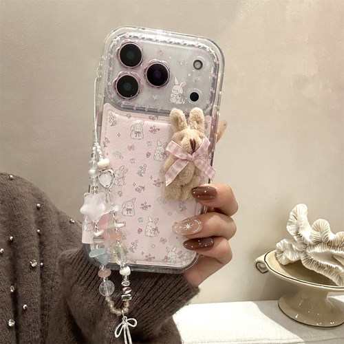 适用iphone17promax手机壳韩系碎花小兔立体公仔苹果16新款15皮质14pro女款13超火15promax防摔保护套