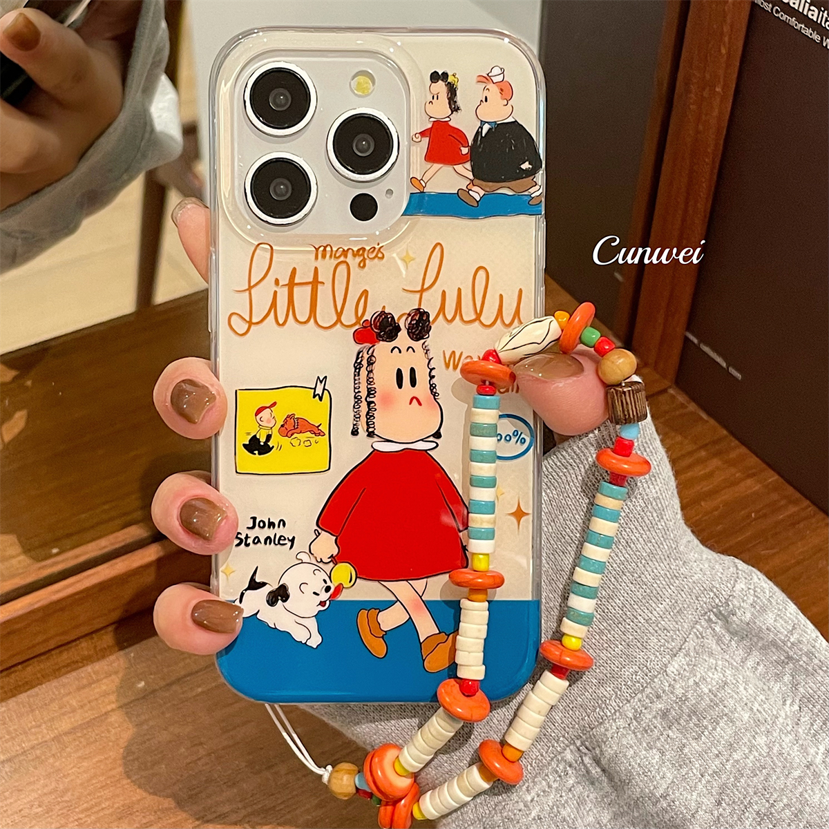 日韩趣味卡通女孩适用iphone15promax苹果16手机壳新款17女款链条12pro超火13pro双层14pro全包防摔保护套