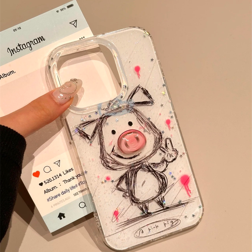 搞怪涂鸦小猪旋转鼻子适用iphone17pro手机壳苹果16新款15创意14pro女款13超火15promax全包防摔保护套