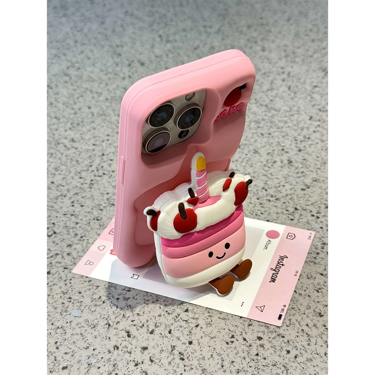 可爱粉色蛋糕伸缩支架适用iphone16pro手机壳苹果16新款15创意14pro女款13超火15promax立体硅胶防摔保护套