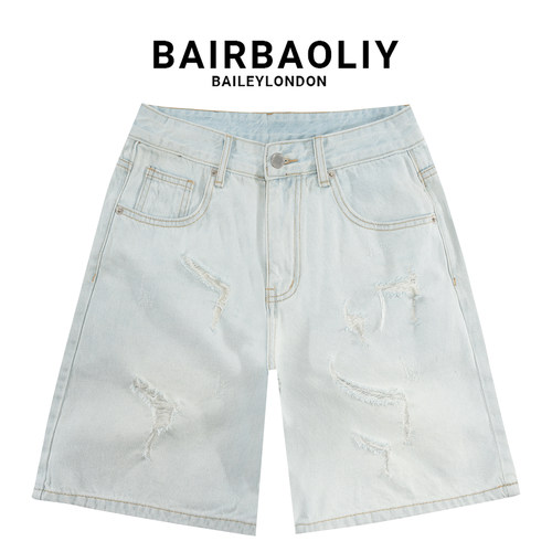 BAIRBAOLIY2026夏季新款透气轻薄破洞设计感高街潮牌男士牛仔短裤