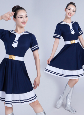 海军风女短袖舞蹈服学生集体合唱服水兵服广场舞服连衣裙广场舞服