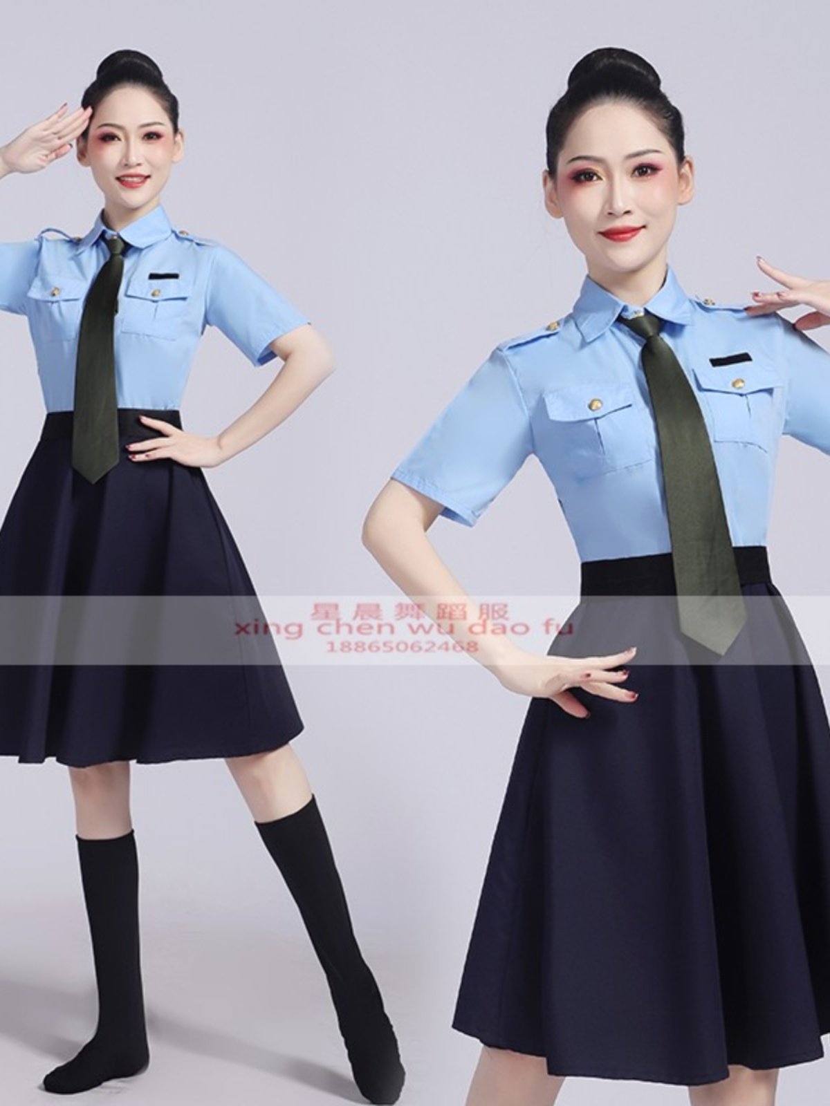 军装舞台表演服女舞蹈演出服女兵军鼓服仪仗队连衣裙大合唱服装