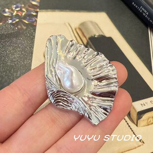 欧美风重工贝壳形珍珠装饰扣西服外套皮衣草手缝扣轻奢大衣金属扣