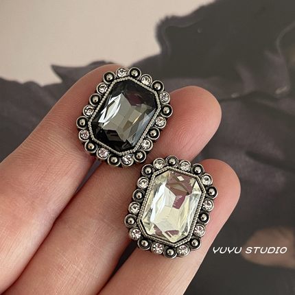 复古小香风暗黑系长方形镶钻金属纽扣皮草大衣外套装饰扣西装钮扣