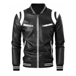 block leather jacket春秋季 拼色PU皮夹克 Fleece 加绒款 color