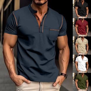 shirts 夏季 休闲短袖 Men 立领口袋运动马球衫 polo POLO衫 T恤男