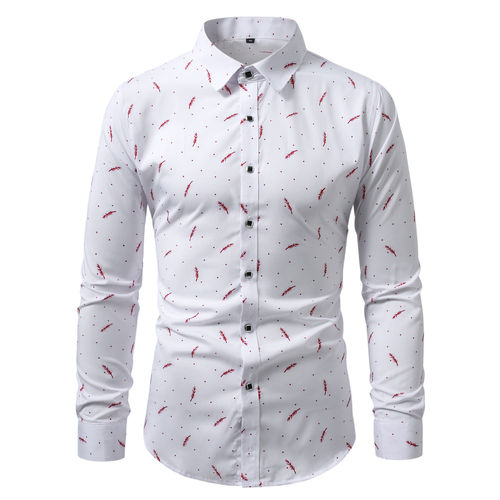 Fashion Men's Long Sleeve Shirt Casual Slim Fit Print 衬衫男