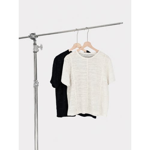 【亚麻花纱】乱针肌理感毛边短袖