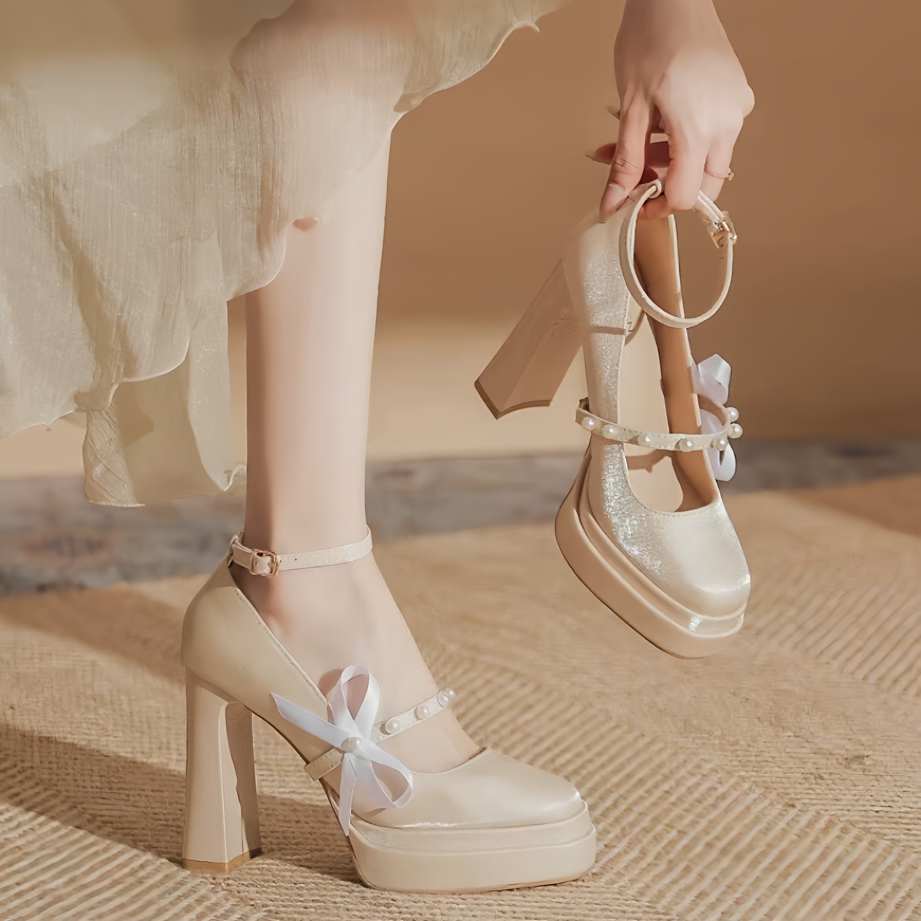 玛丽珍高跟鞋女18岁成年礼缎面厚底粗跟防水台一字带单鞋伴娘婚鞋,女鞋,玛丽珍鞋,淘宝优惠券,粉丝福利购,淘宝优惠卷