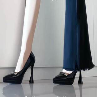 真皮裸色防水台高跟鞋女2026春季新款粗跟百搭气质不累脚职业单鞋