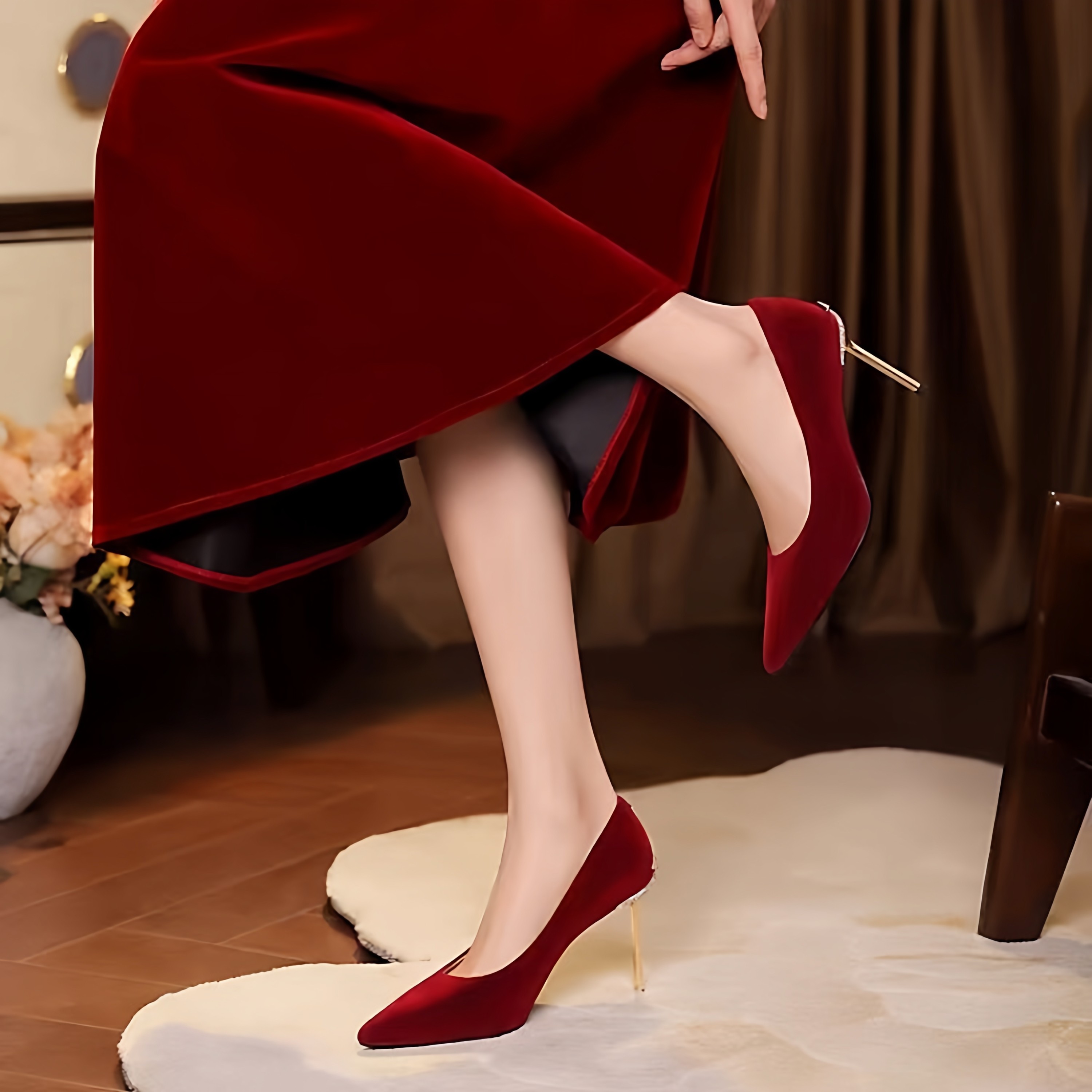 绝美不累脚水钻婚鞋女2026春新款细跟性感黑色绒面单鞋尖头高跟鞋,女鞋,婚鞋,淘宝优惠券,粉丝福利购,淘宝优惠卷