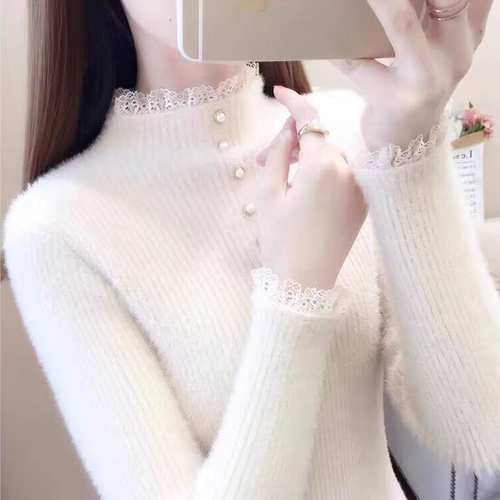 甜忧半高领仿水貂绒毛衣打底衫女内搭2025新款秋冬修身针织衫上衣