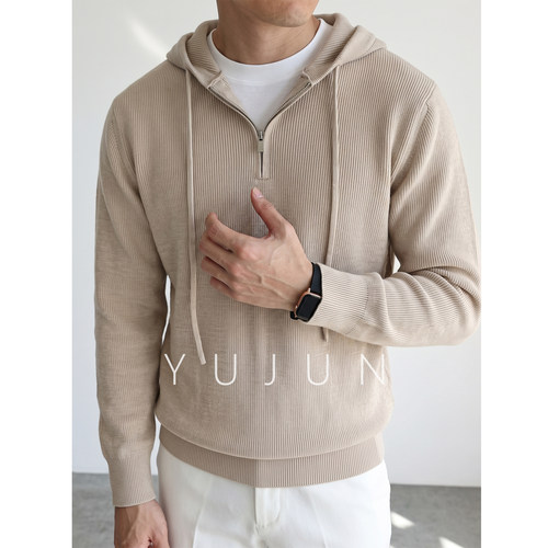 YUJUN秋冬半拉链连帽毛衣男