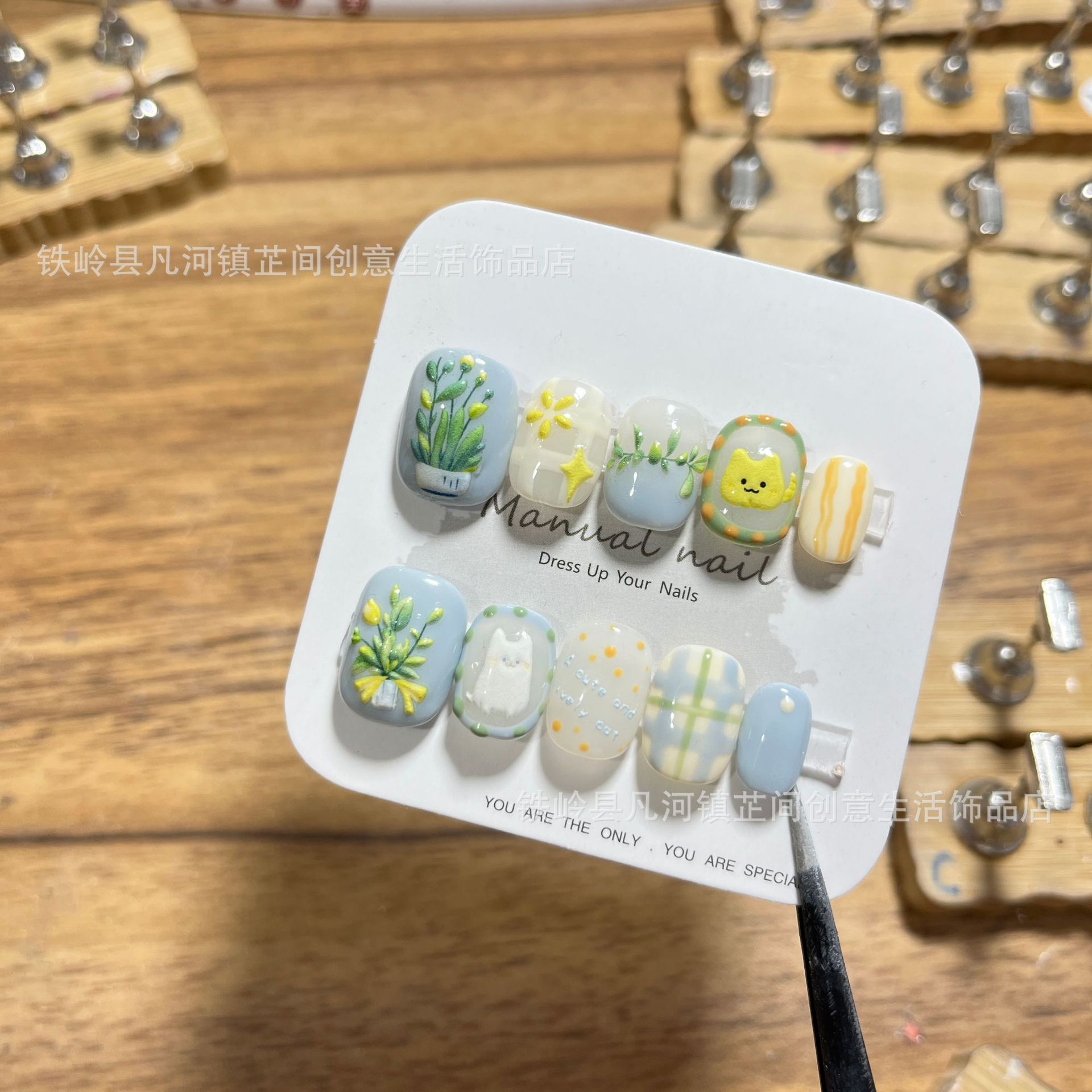 小怡家|【春日来信】纯手工制作可爱卡通短圆穿戴美甲贴片
