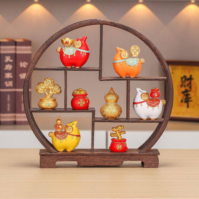 酒柜羊年新中式吉祥物博古架玄关
