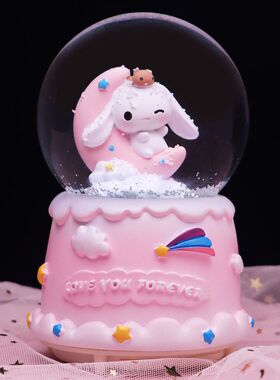 可爱发光水晶球音乐盒八音盒精品店卡通兔年梦兔旋转星云彩虹