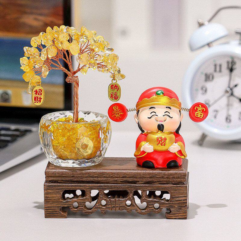 黄发财树摆件工位装饰天然水晶
