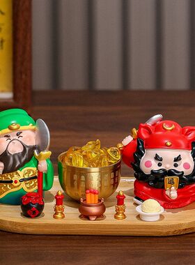 摆件工人贡品工位桌面办公室聚宝盆财神爷迷你招财打玄关装饰元宝