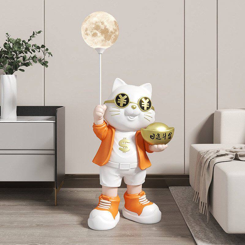 客厅月球灯卧室招财猫乔迁摆件