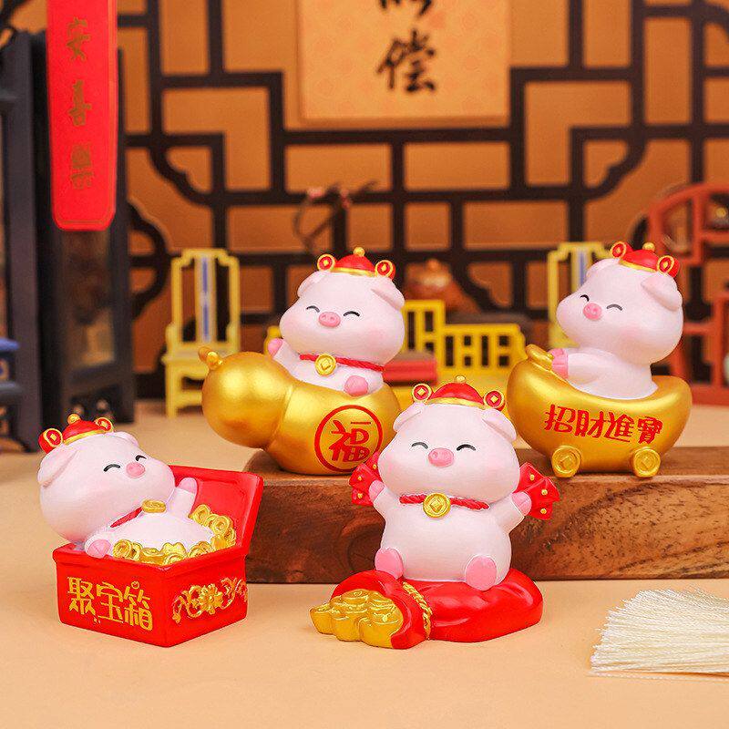 猪定发财可爱卡通小猪食玩摆件桌面装饰品树脂公仔创意手办礼物