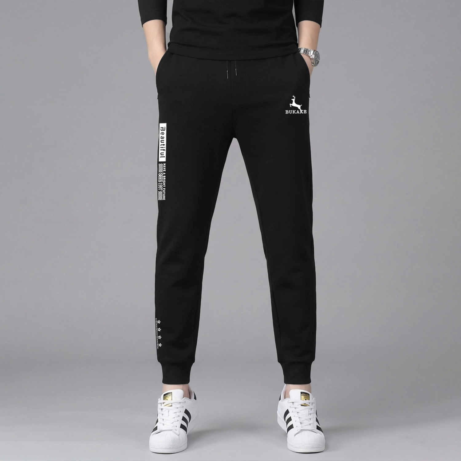 秋冬季加绒休闲裤运动裤秋冬款束脚长裤男士潮牌卫裤冰丝裤子男款