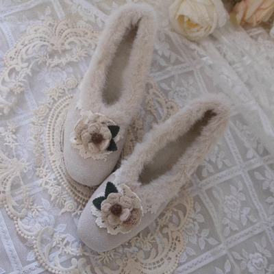 复古方头加绒毛毛粗跟高跟鞋棉鞋