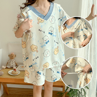 特大码超宽松短袖孕妇哺乳睡衣夏