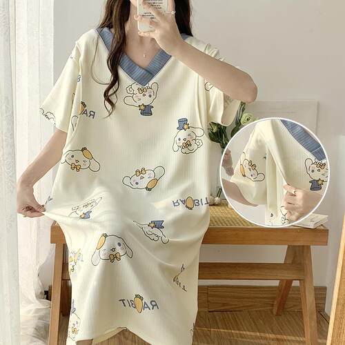 夏季短袖超大码孕妇哺乳睡裙待产