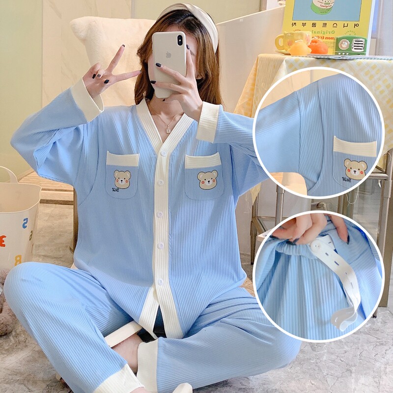 산전 잠옷 봄 가을 여름 8 플러스 사이즈 산전 수유복 9월 6일 산후 수유 수유 세트 7