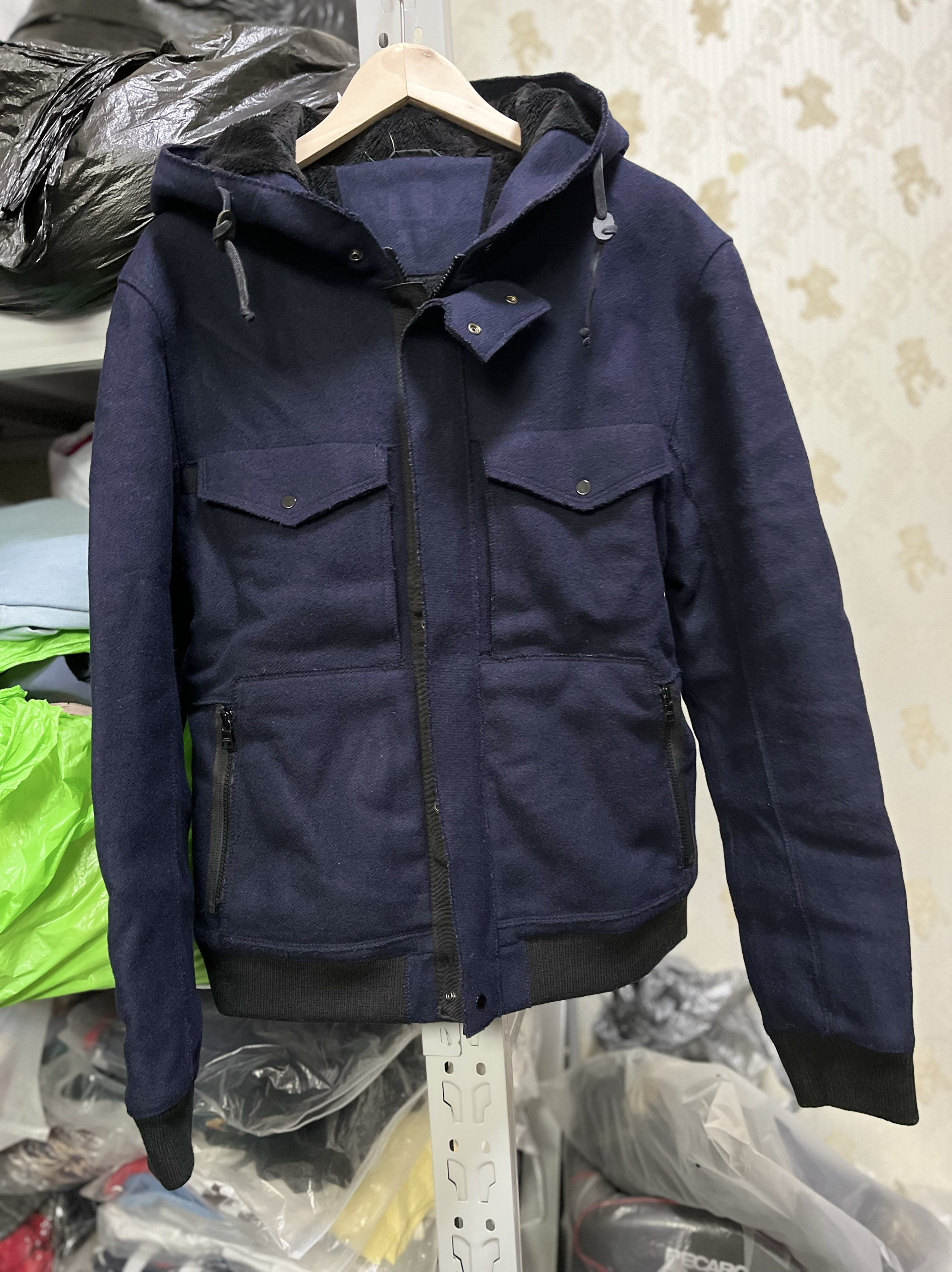 男士春秋冬季加绒连帽宽松款毛呢夹克
