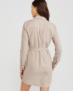 中长款女士格子衬衫，衬衫连衣裙女AF修身法兰绒衬衫