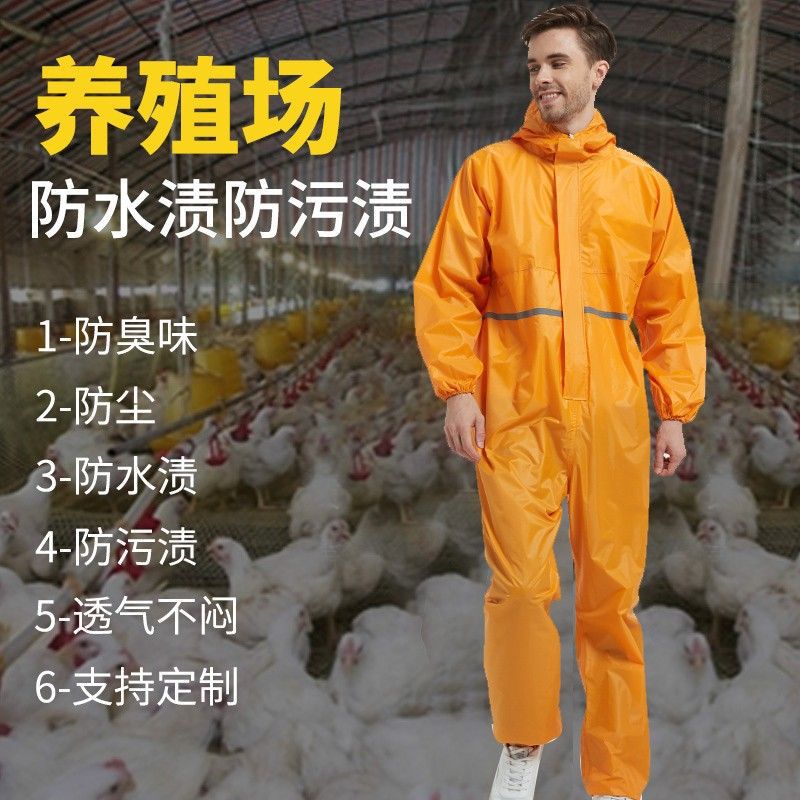 养殖场防臭专用工作服连体带帽养猪场防护服喂猪服防尘防水防油