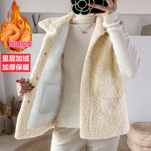 加厚加绒仿羊羔毛绒马夹女背心外套妈妈春秋装新款颗粒绒马甲坎肩