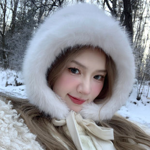 hucares自制「毛茸茸殿下」冬季保暖帽女显脸小加厚皮草毛绒帽子