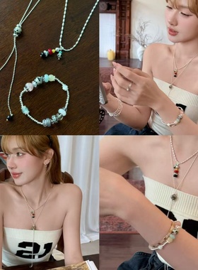 hucares「好运小石堆」原创超可爱套装长项链毛衣链水晶手串