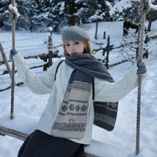 hucares 「北欧来信」du家定制小羊绒费尔岛围巾冬季保暖穿搭